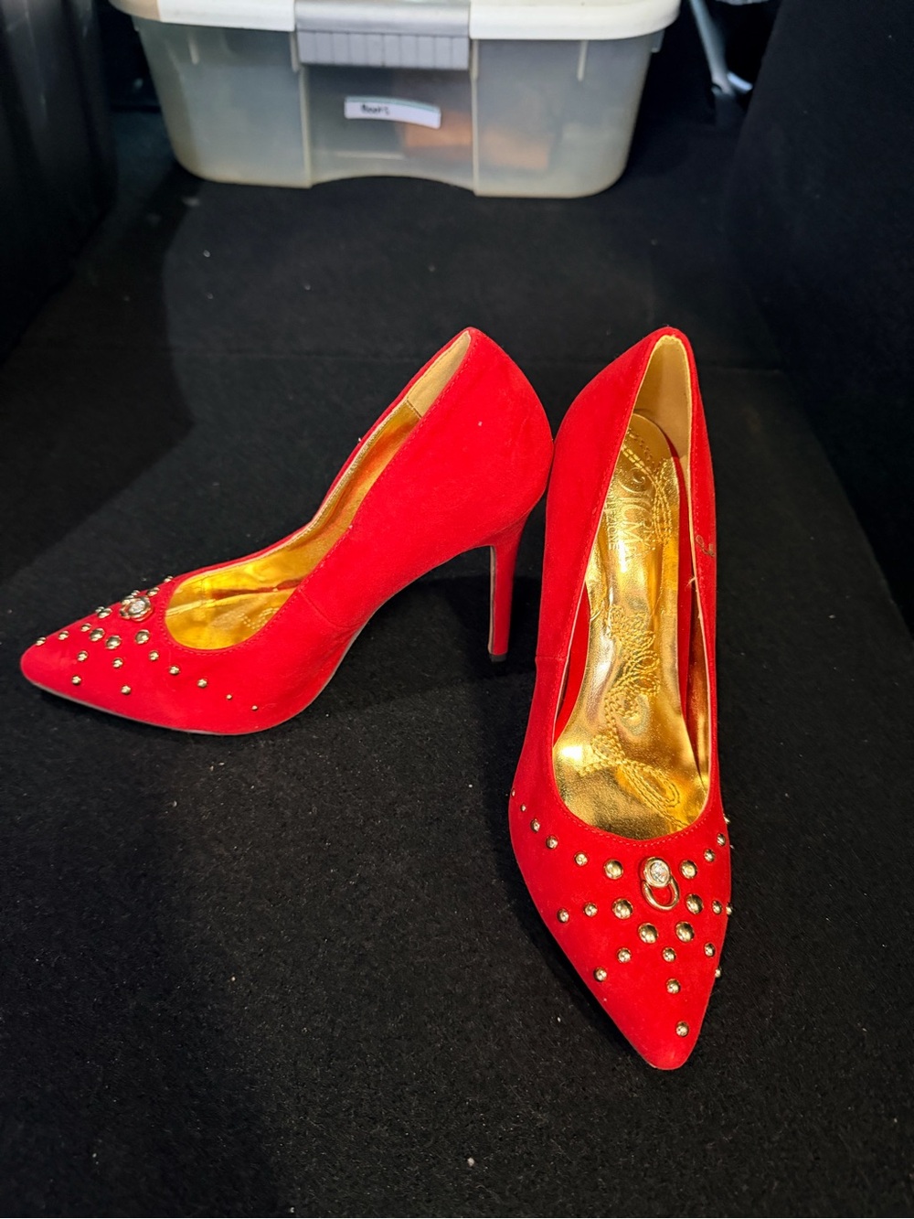 Red Embellished Pointed-Toe High Heels - Women's Dress Pumps